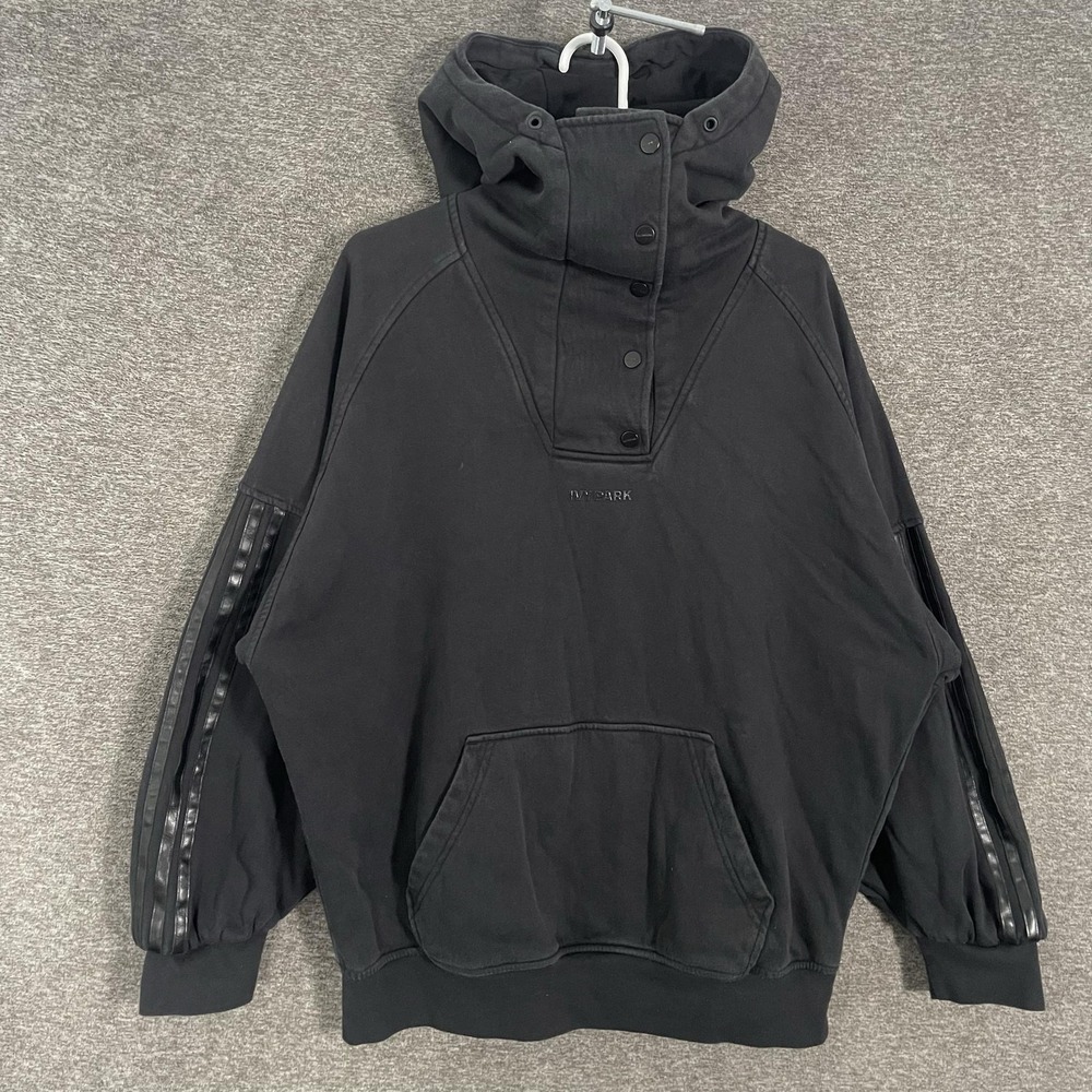 Adidas Ivy Park Hoodie Womens XS Black High Neck Snap Fleece Pullover Logo